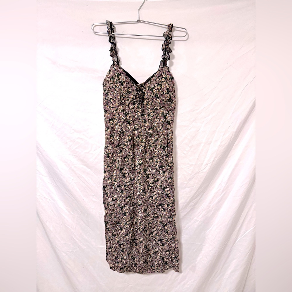 Floral pattern lightweight midi dress with side slit